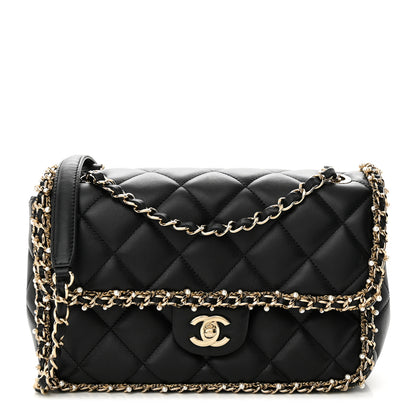 Chanel Lambskin Quilted Pearl Edge Rectangular Flap Bag Black 1 of 11