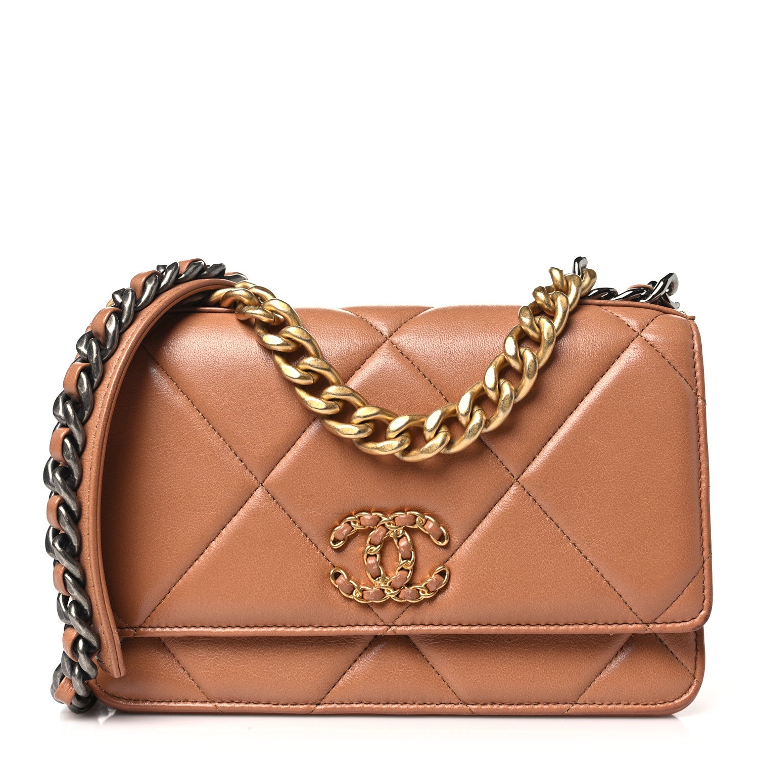 Chanel Lambskin Quilted Chanel 19 Wallet On Chain WOC Brown 1 of 11
