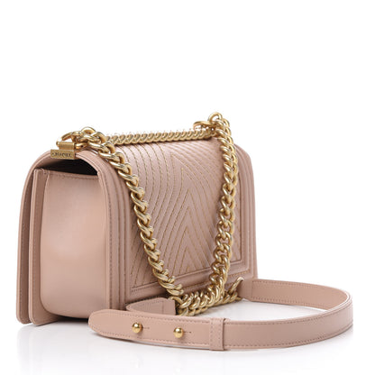 Chanel Lambskin Chevron Chain Stitched Medium Boy Flap Beige 4 of 14