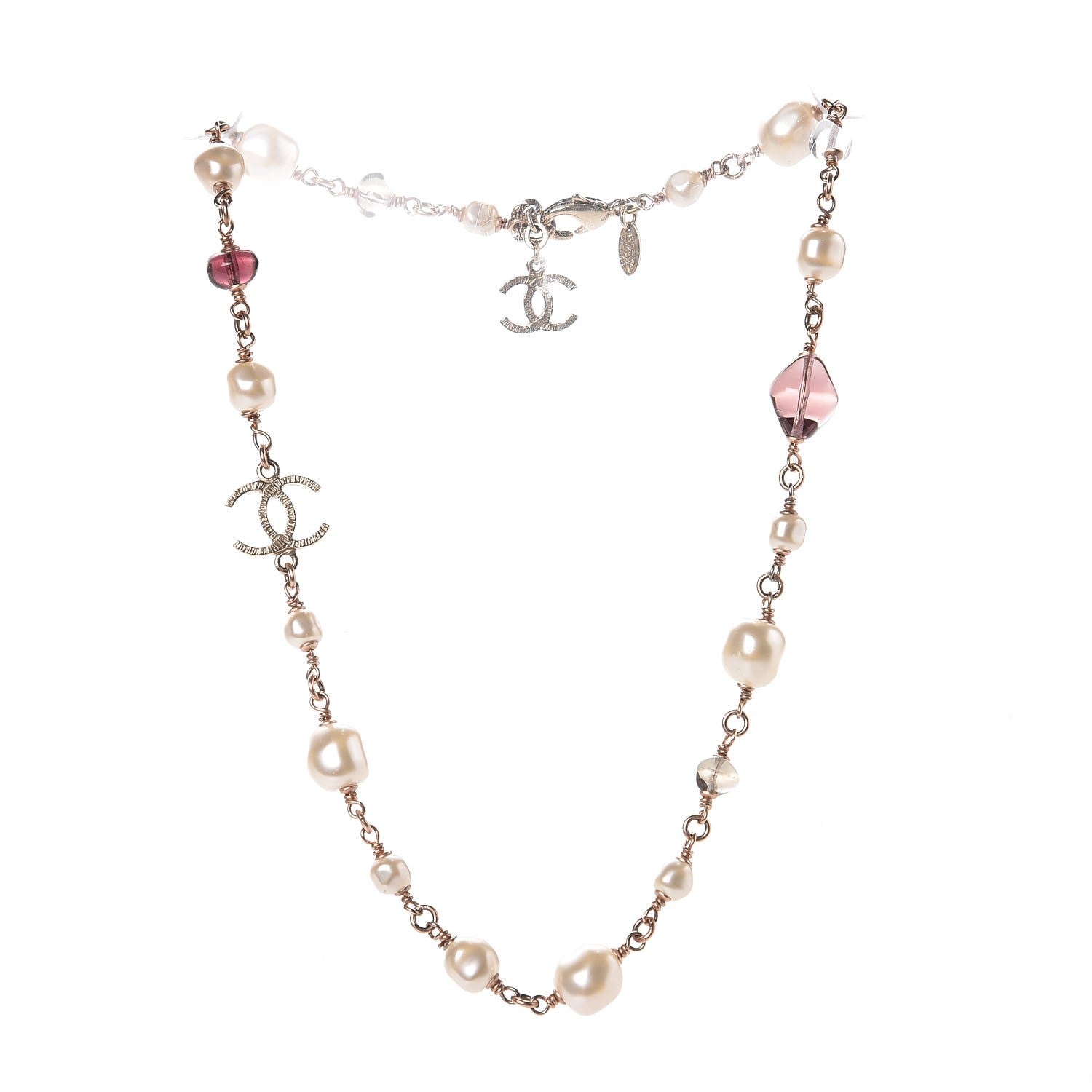 Chanel Pearl Beaded CC Short Necklace Gold Purple 3 of 4