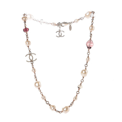Chanel Pearl Beaded CC Short Necklace Gold Purple 3 of 4