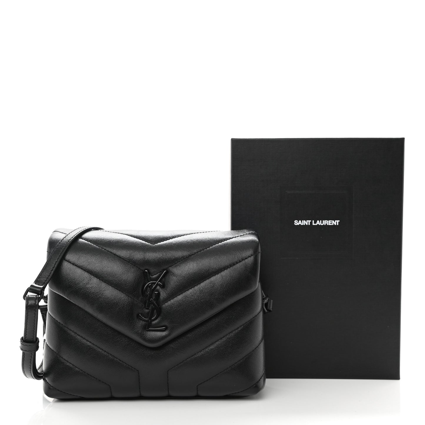 Calfskin Y Quilted Monogram Toy Loulou Crossbody Bag Black