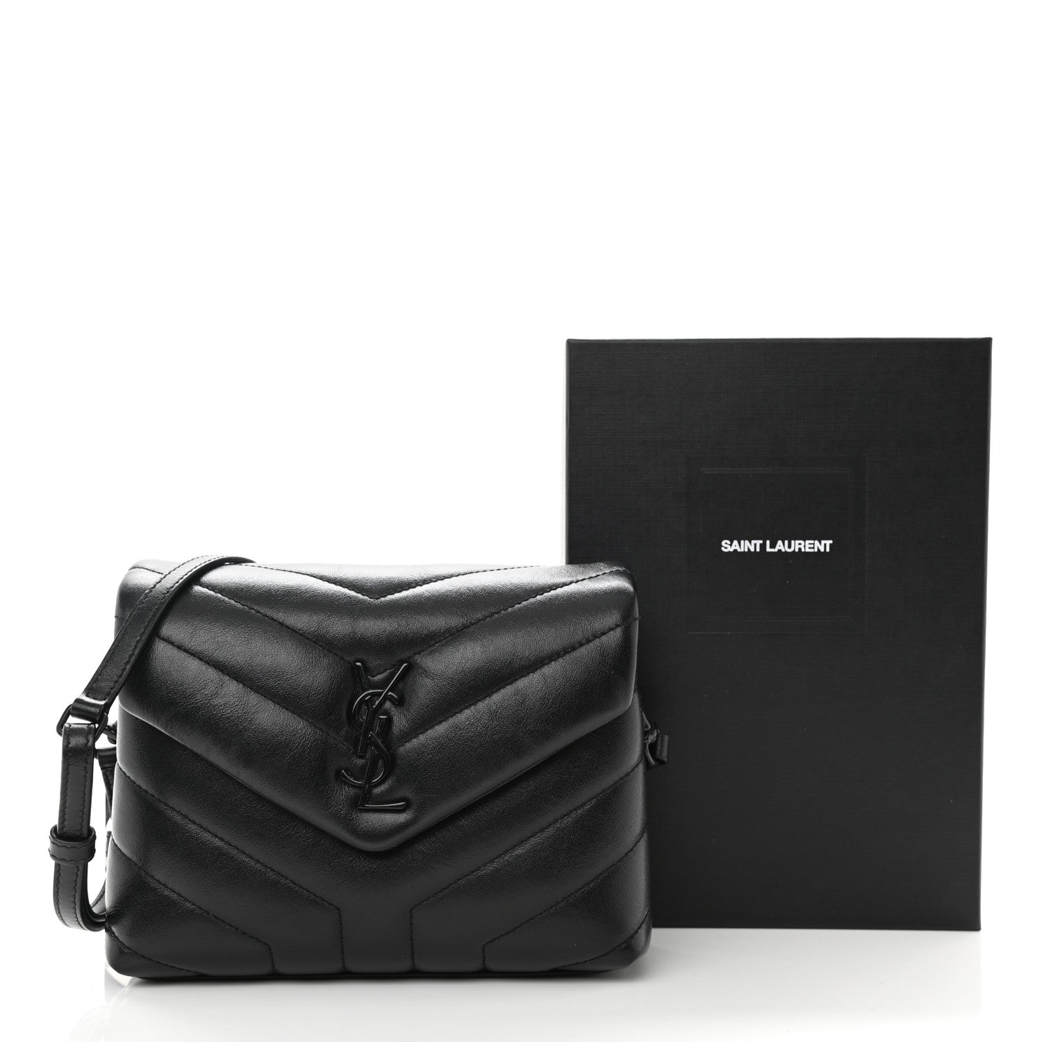 Saint Laurent Calfskin Y Quilted Monogram Toy Loulou Crossbody Bag Black 9 of 9