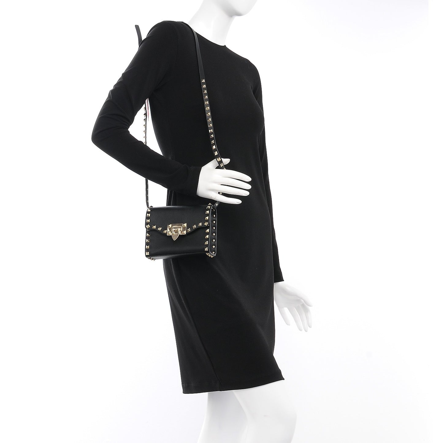Vitello Mini Rockstud Flip Lock Crossbody Bag Black