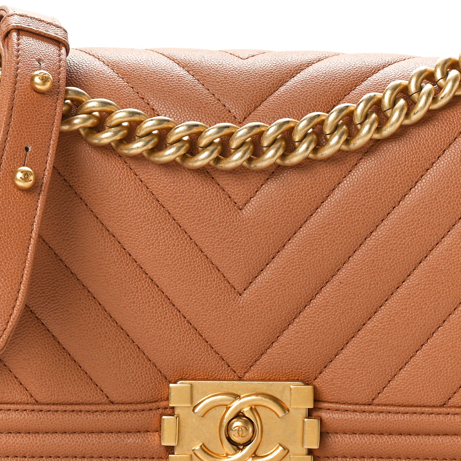 Chanel Caviar Chevron Quilted Medium Boy Flap Brown 8 of 10