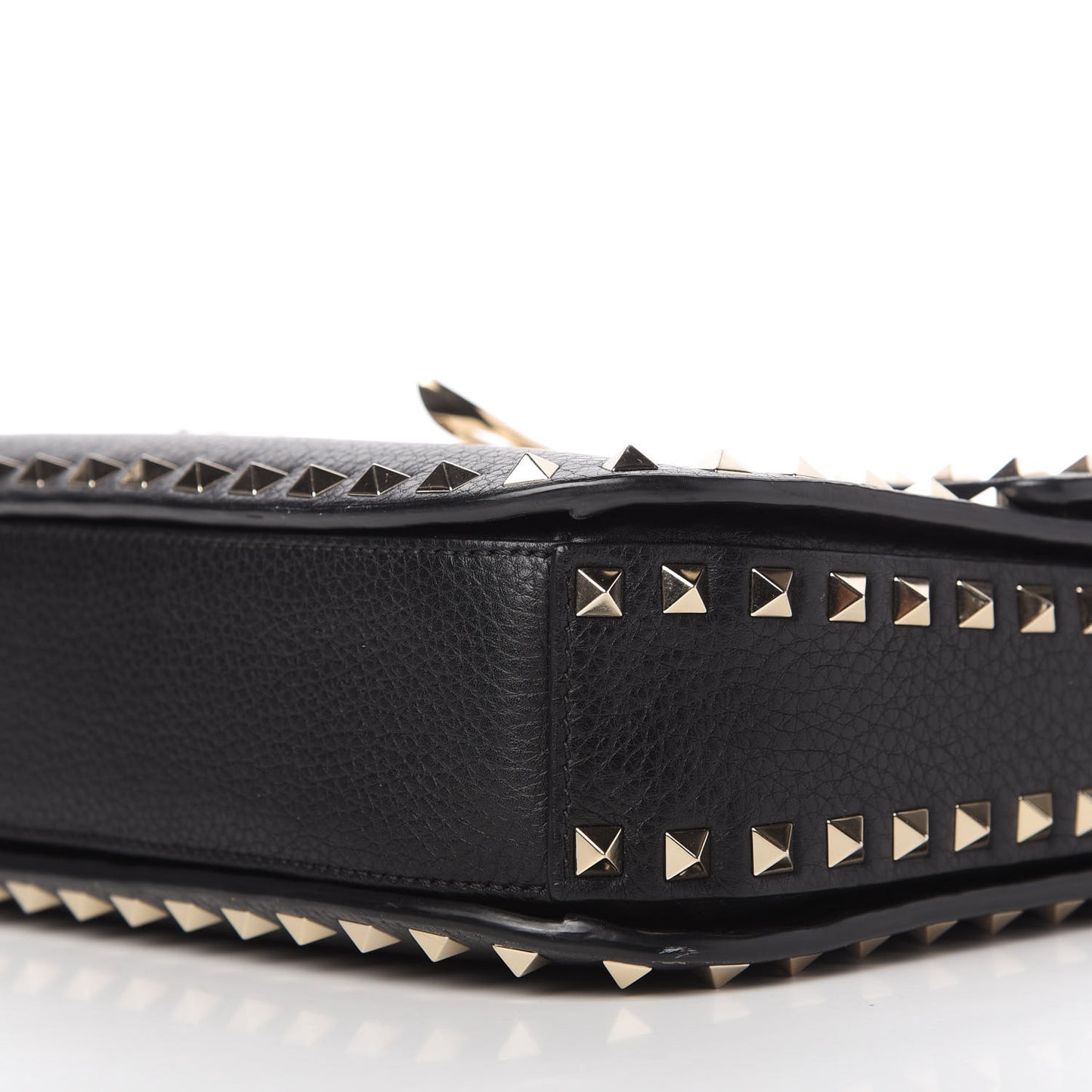 Pebbled Calfskin Rockstud Flap Saddle Bag Black