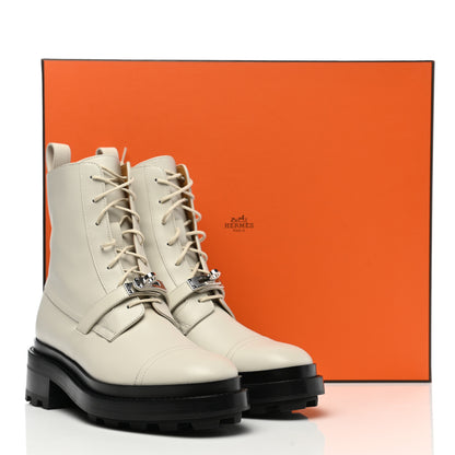 Hermes Glossed Calfskin Funk Ankle Boots 37 Beige Glaise 9 of 9