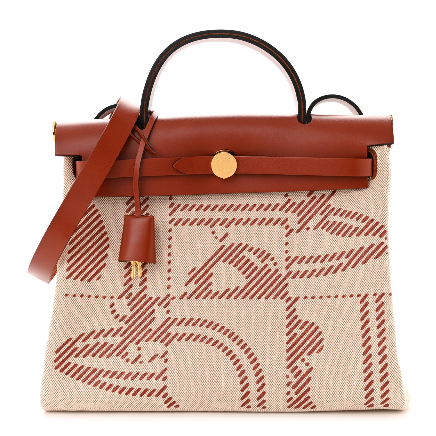 Hermes Vache Hunter Toile H Brides de Gala Herbag Zip Retourne 31 PM Cuivre Ecru Beige 3 of 13