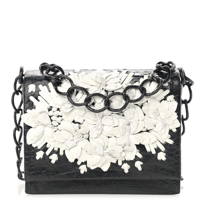 Nancy Gonzalez Crocodile Floral Applique Chain Shoulder Bag Black White 1 of 12