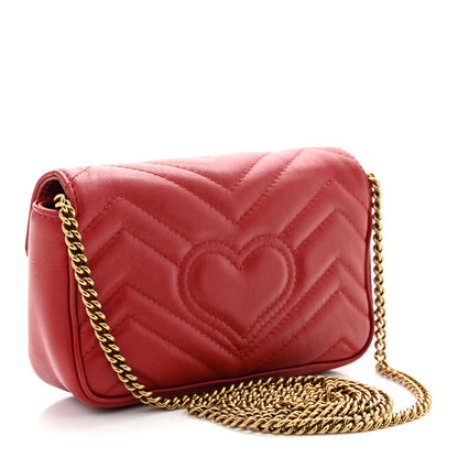 Gucci Calfskin Matelasse Super Mini GG Marmont Shoulder Bag Hibiscus Red 3 of 10