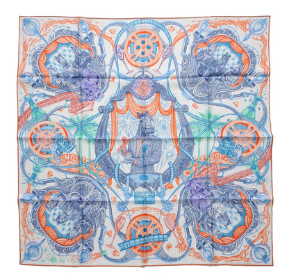 Hermes Silk Horsawards Scarf 90 Blanc Orange Bleu 1 of 11