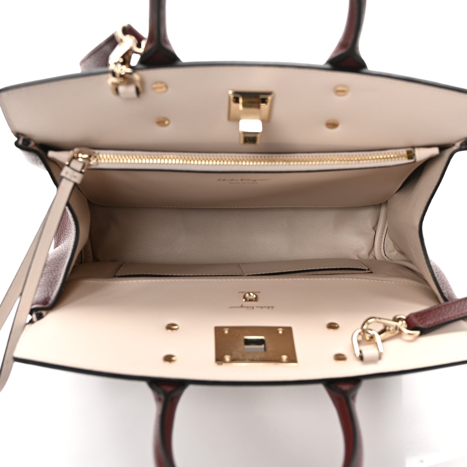 Salvatore Ferragamo Grained Calfskin Studio Top Handle Bag Burgundy Beige 5 of 9