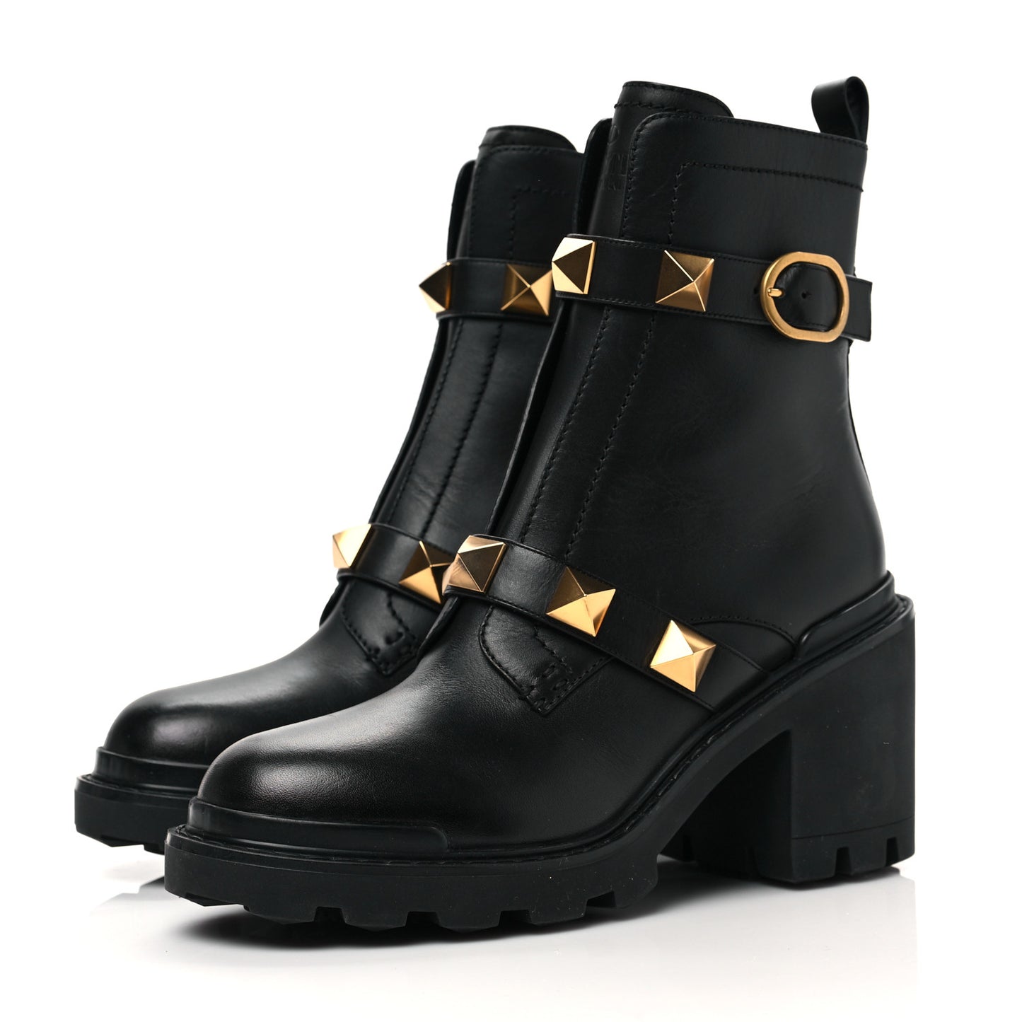 Calfskin Roman Stud 20/85mm Combat Boots 40.5 Black
