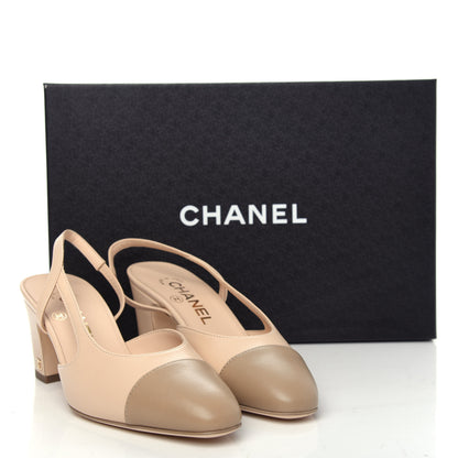 Chanel Lambskin Cap Toe CC Slingback Pump 36 Beige Dark Beige 11 of 11