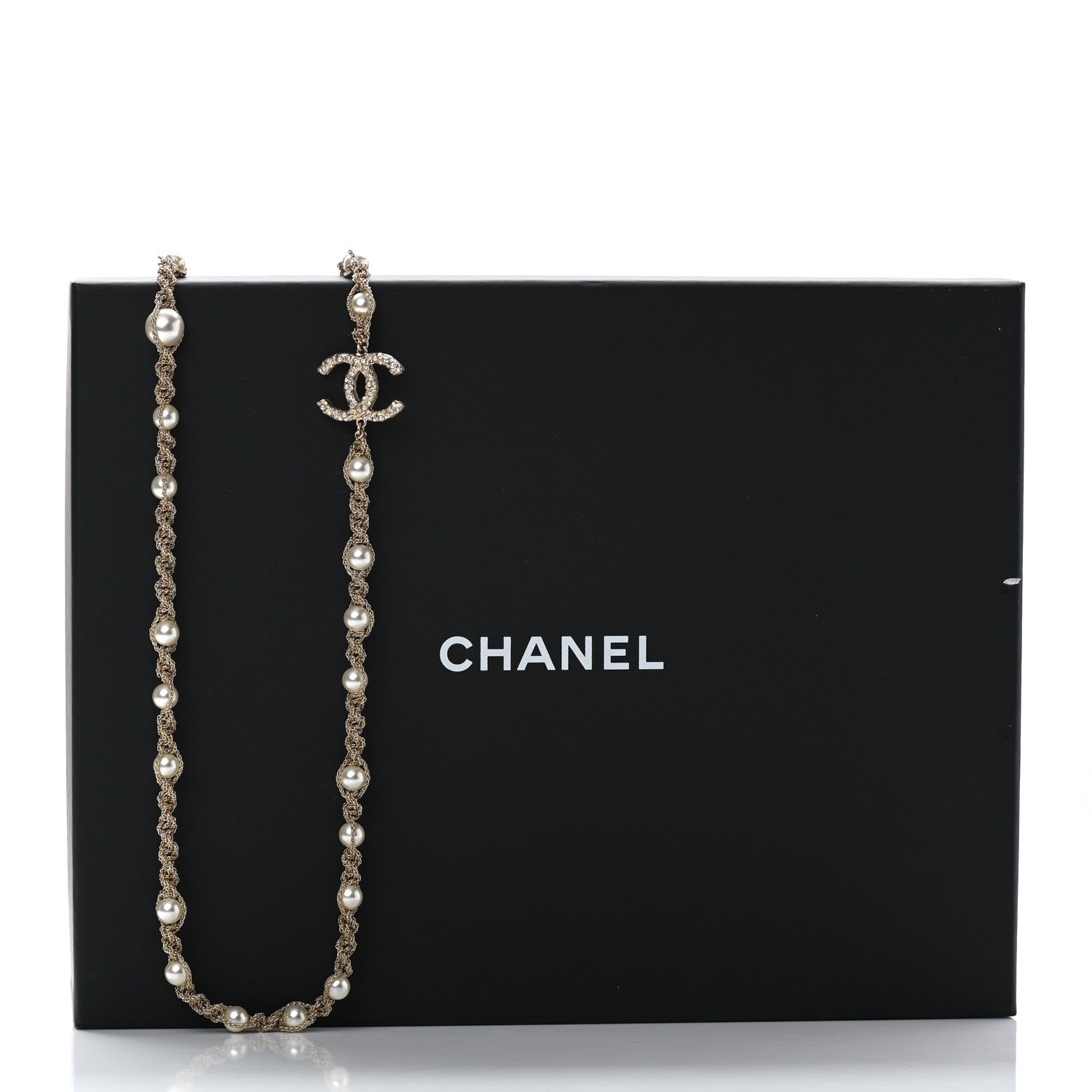 Chanel Pearl Crystal CC Chain Long Necklace Gold 7 of 7