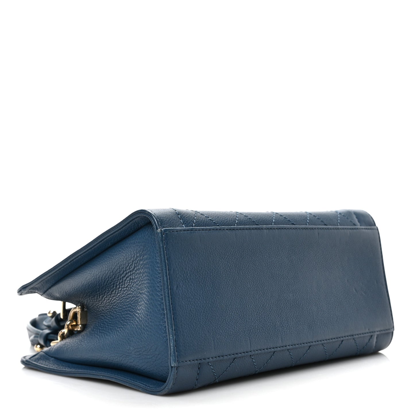 Grained Calfskin Stitched Small Label Click Shopper Tote Blue