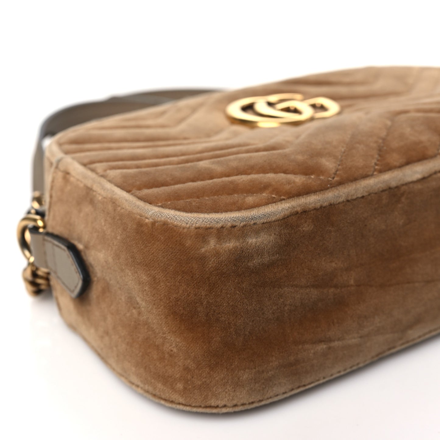 Velvet Matelasse Small GG Marmont Chain Shoulder Bag Taupe