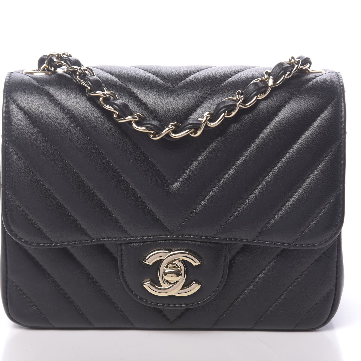 Lambskin Chevron Quilted Mini Square Flap Black