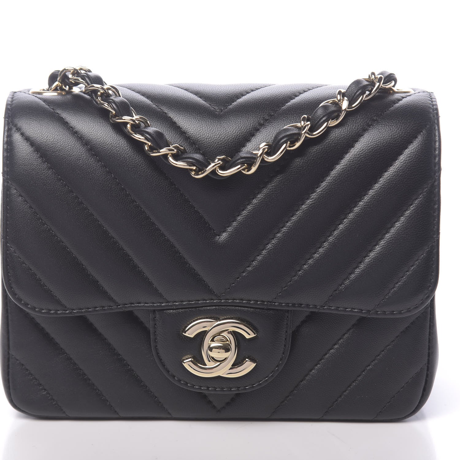 Chanel Lambskin Chevron Quilted Mini Square Flap Black 10 of 10