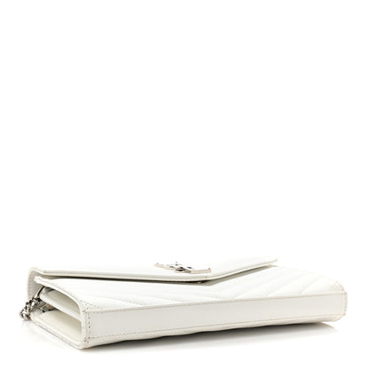 Saint Laurent Grain De Poudre Matelasse Chevron Monogram Chain Wallet White 4 of 13