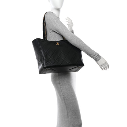 Chanel Calfskin Quilted Book Pocket Shopping Tote Black 2 of 12