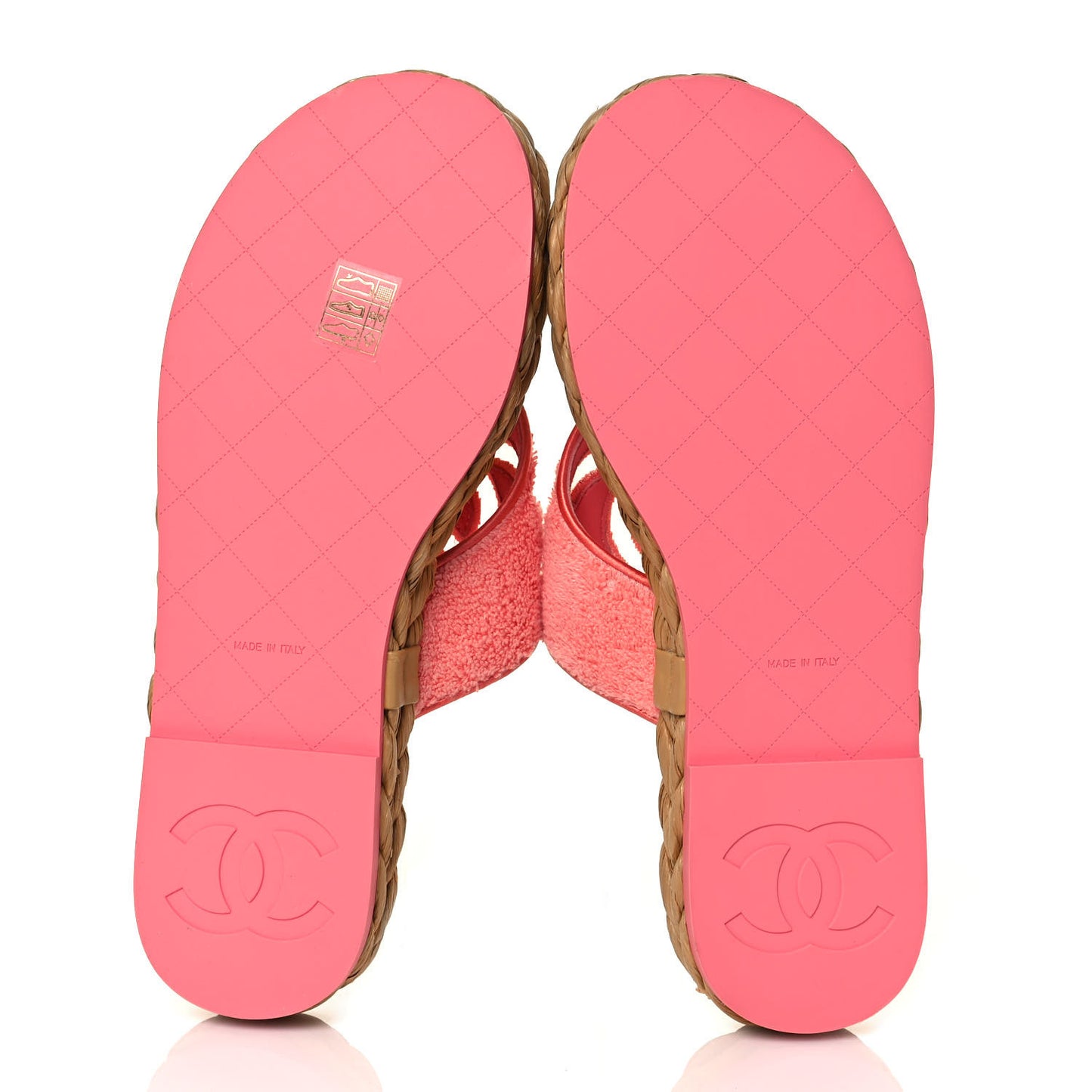 Terry Cloth Raffia CC Logo Thong Sandals 39 Pink