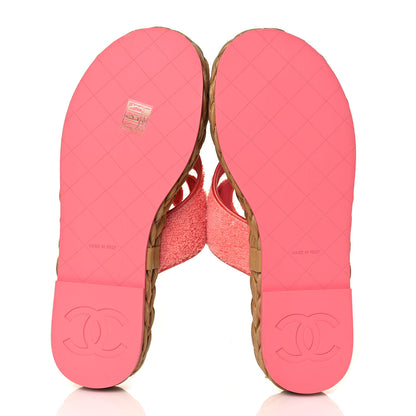Chanel Terry Cloth Raffia CC Logo Thong Sandals 39 Pink 5 of 9