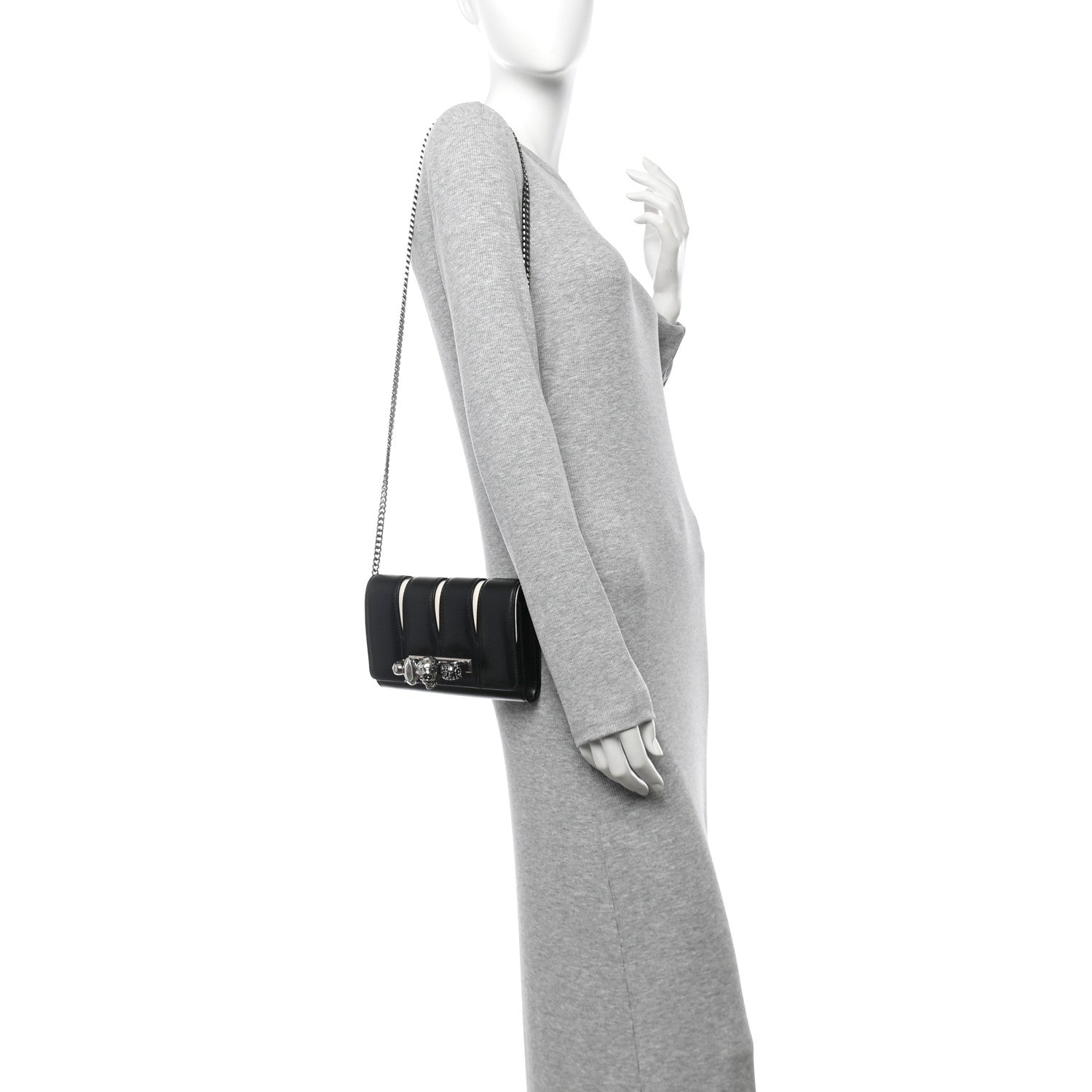 Alexander McQueen Calfskin Small Slash Bag Black White 2 of 11