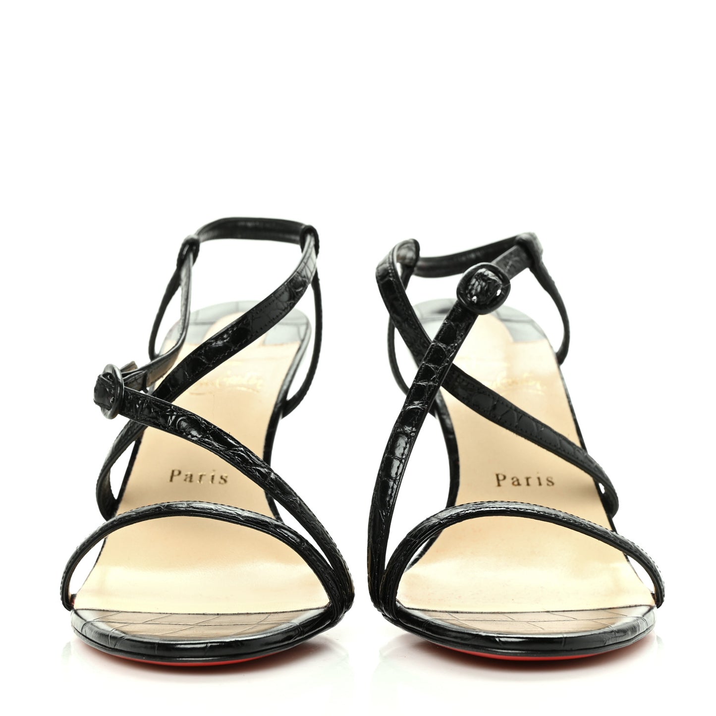 Calfskin Alligator Embossed Selima 85 Sandals 40 Black