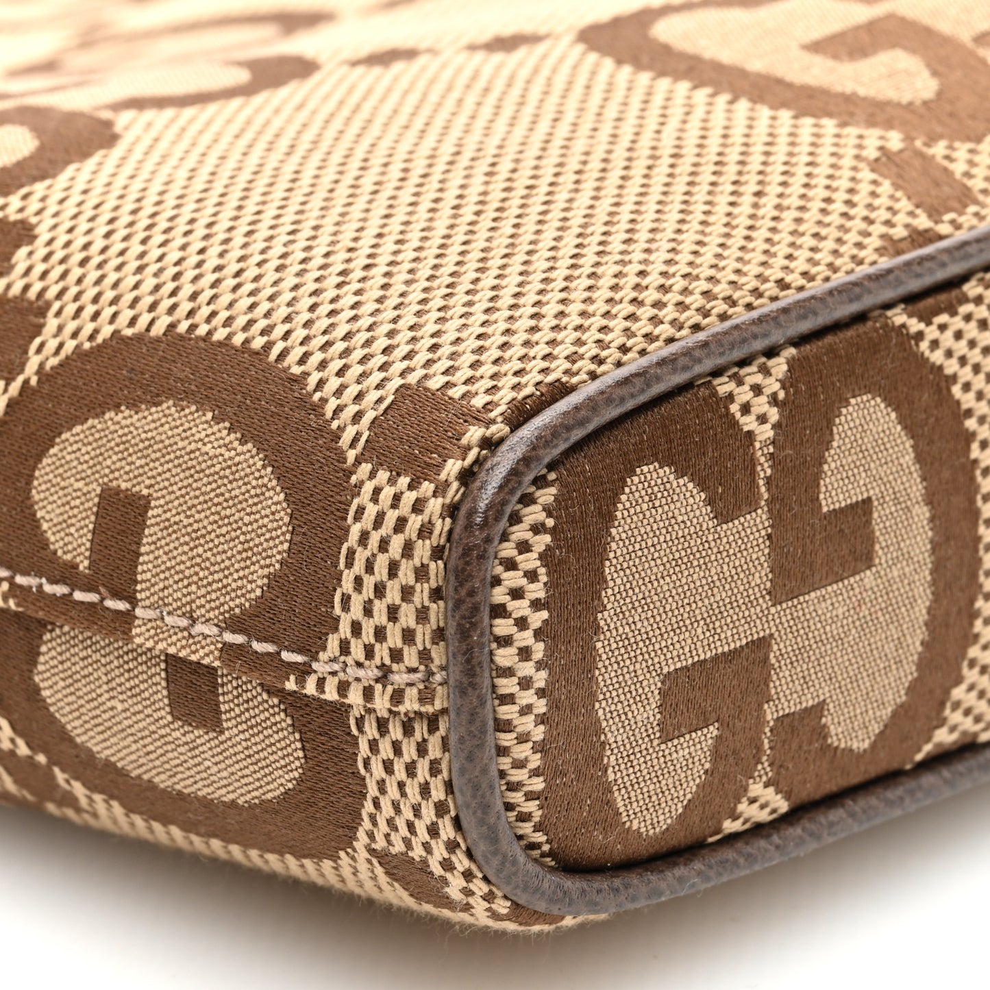Monogram Jumbo GG Textured Dollar Calfskin Web Wristlet Messenger Bag Camel Ebony New Acero
