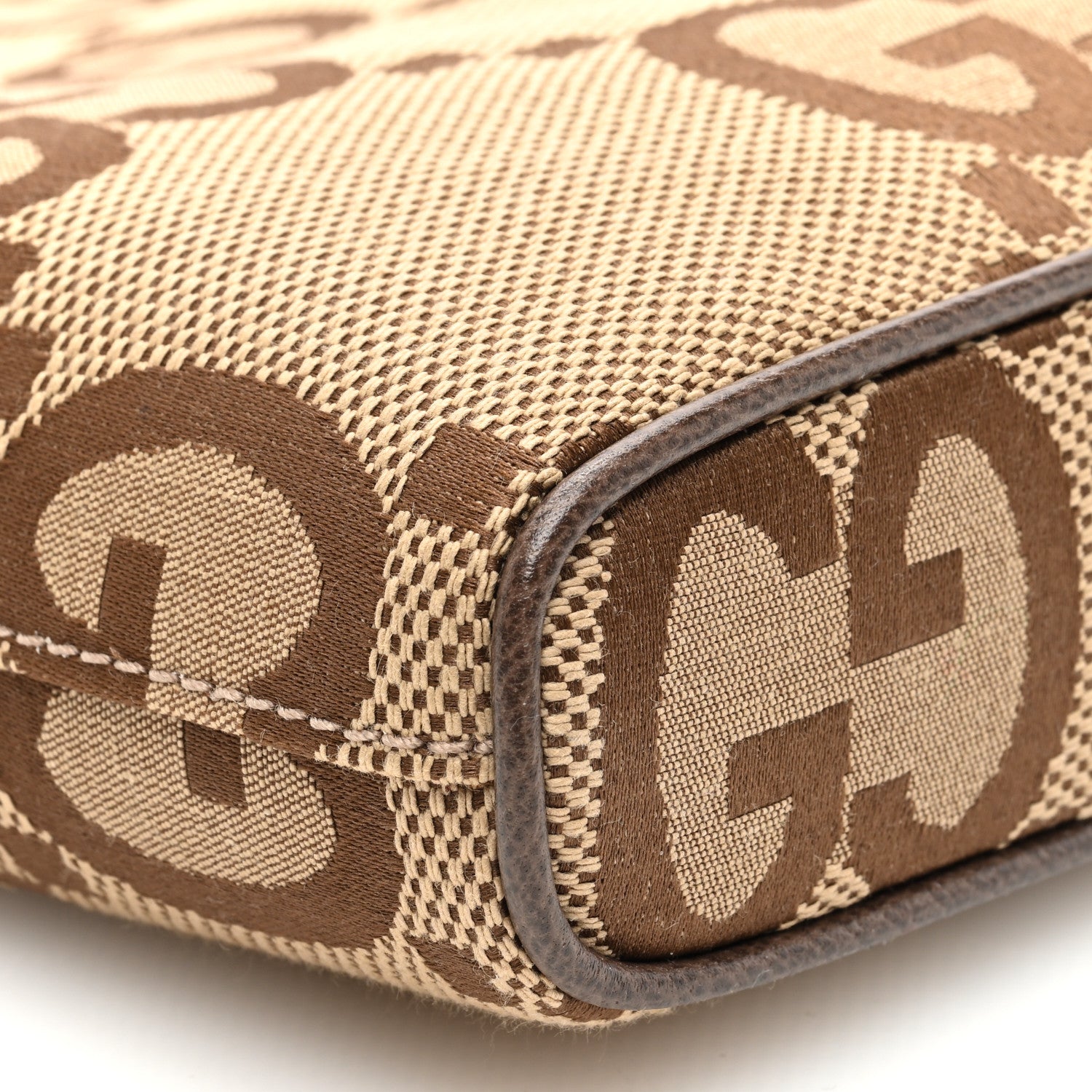Gucci Monogram Jumbo GG Textured Dollar Calfskin Web Wristlet Messenger Bag Camel Ebony New Acero 8 of 9