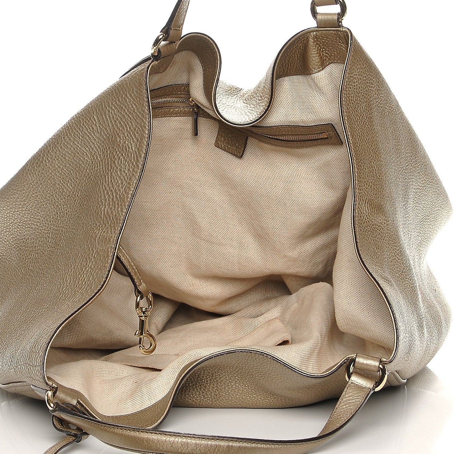 Gucci Metallic Pebbled Calfskin Large Soho Shoulder Bag Golden Beige 5 of 10