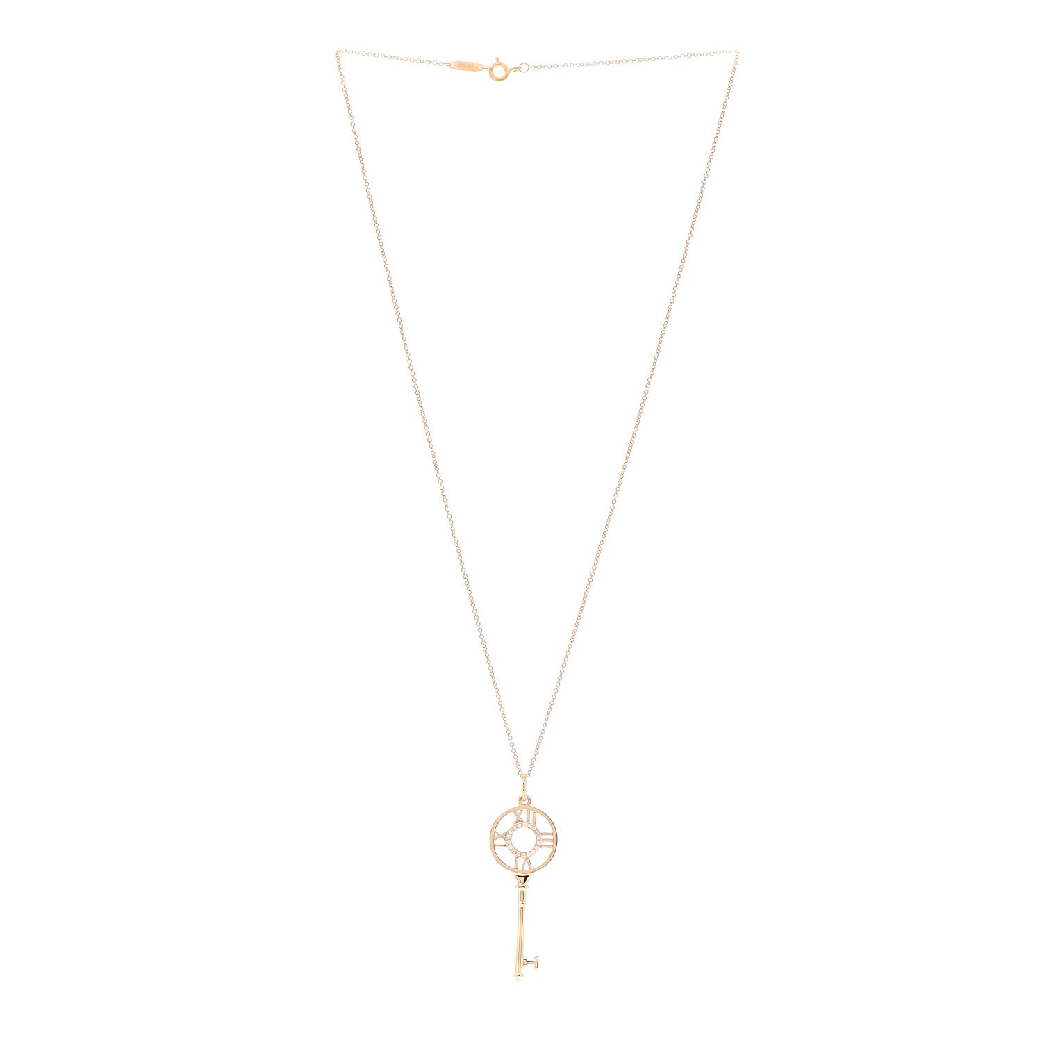 Tiffany 18K Rose Gold Diamond Atlas Key Pendant Necklace 3 of 7