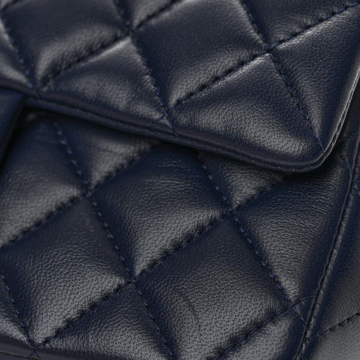 Chanel Lambskin Quilted Mini Top Handle Rectangular Flap Navy Blue 12 of 12