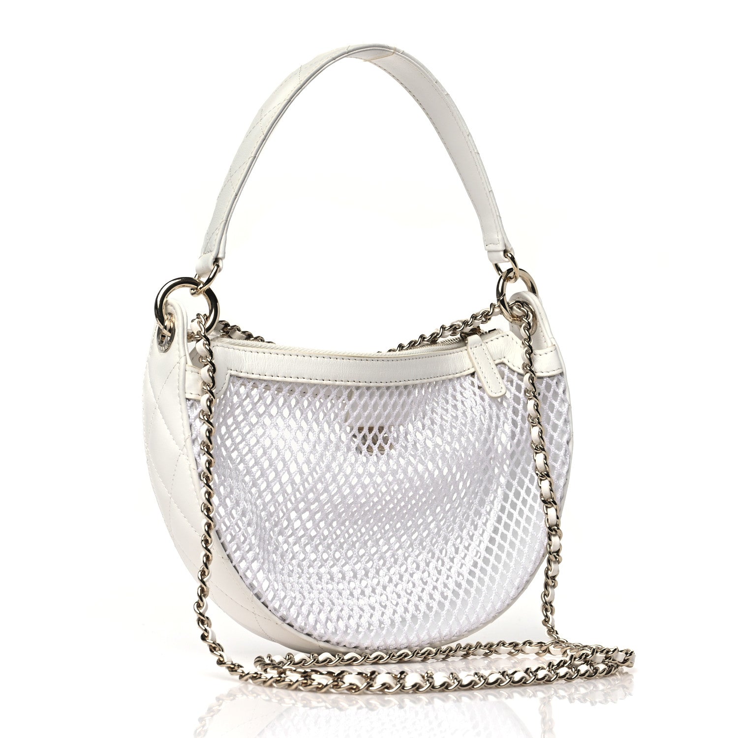 Chanel Mesh Shiny Lambskin Chain Hobo White 4 of 12