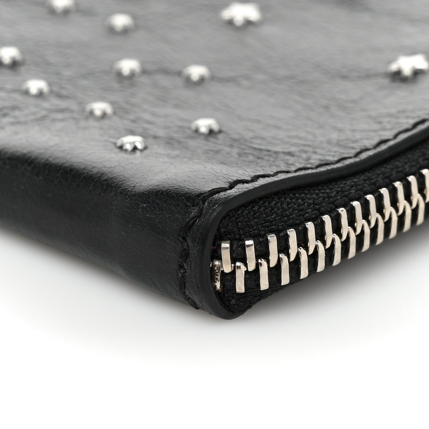 Calfskin Studded Skull Zipped Pouch Black