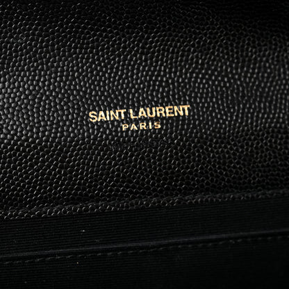 Saint Laurent Grain De Poudre Matelasse Chevron Monogram Envelope Clutch Black 7 of 9