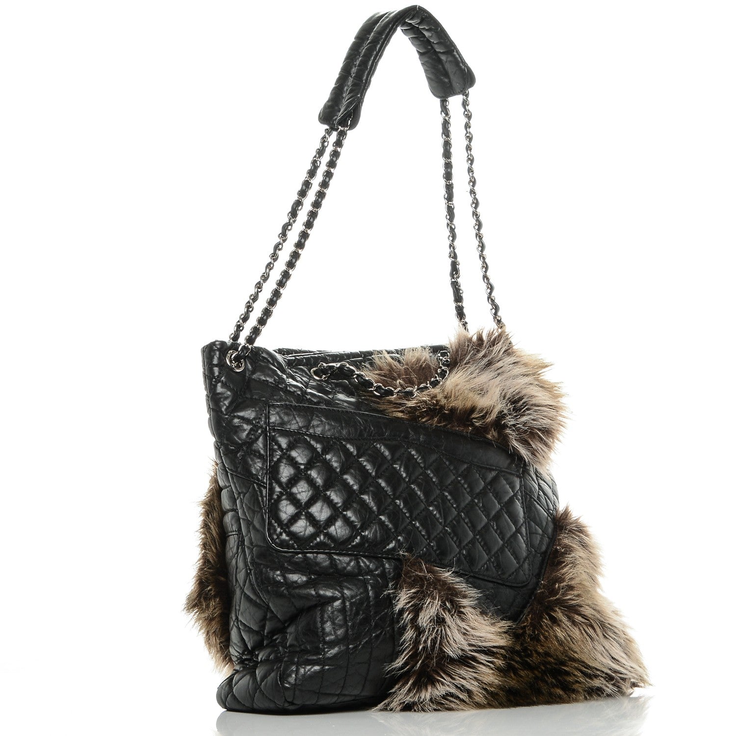 Chanel Aged Calfskin Fantasy Fur Karl's Cabas Tote Black 3 of 6