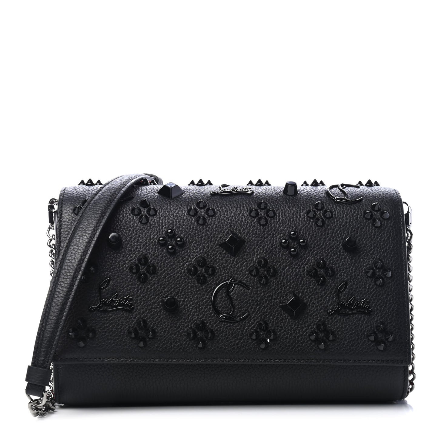 Calfskin Spikes Loubinthesky Paloma Clutch Black