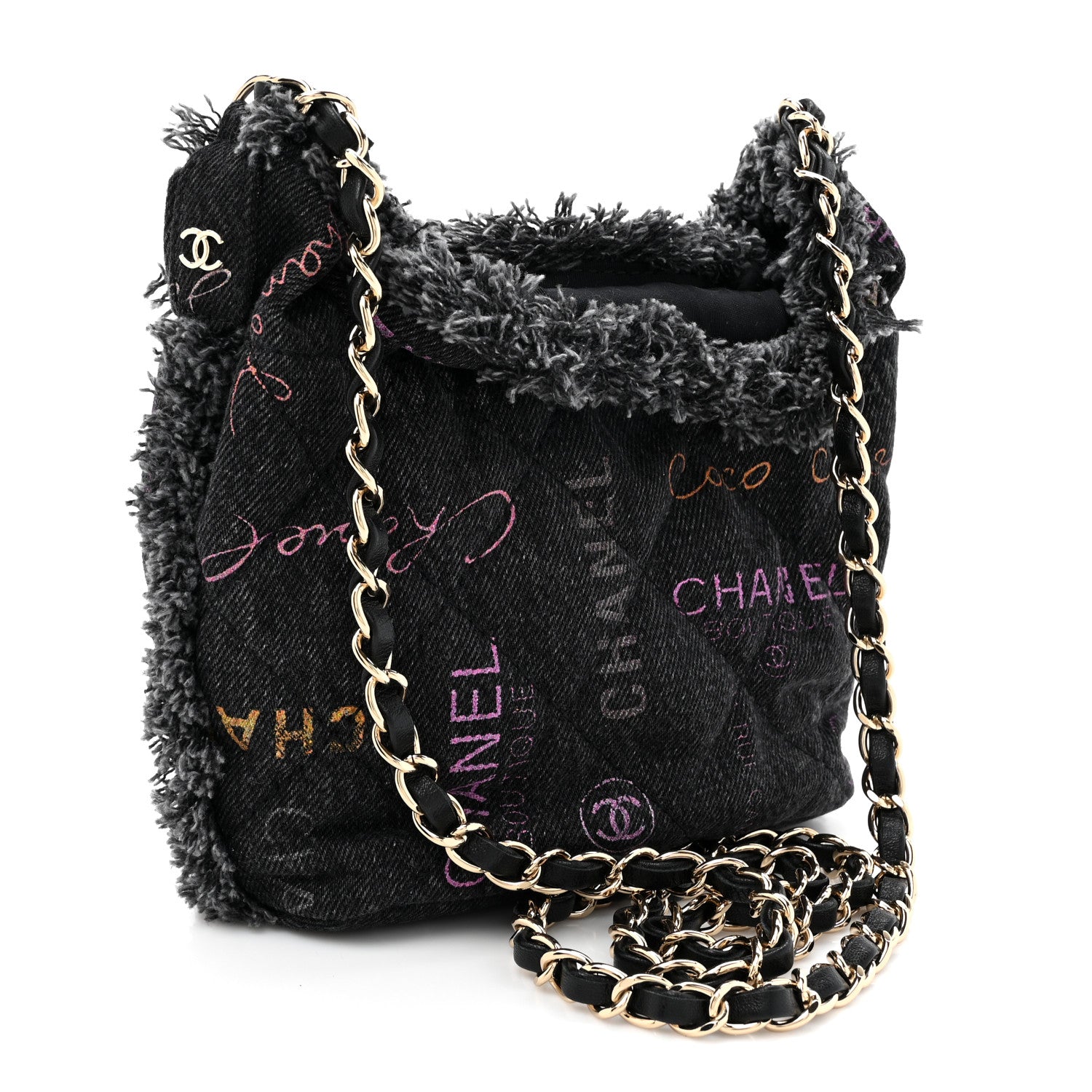 Chanel Denim Quilted Mood Small Bucket With Chain Black Multicolor 2 of 10