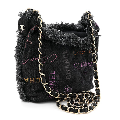 Chanel Denim Quilted Mood Small Bucket With Chain Black Multicolor 2 of 10