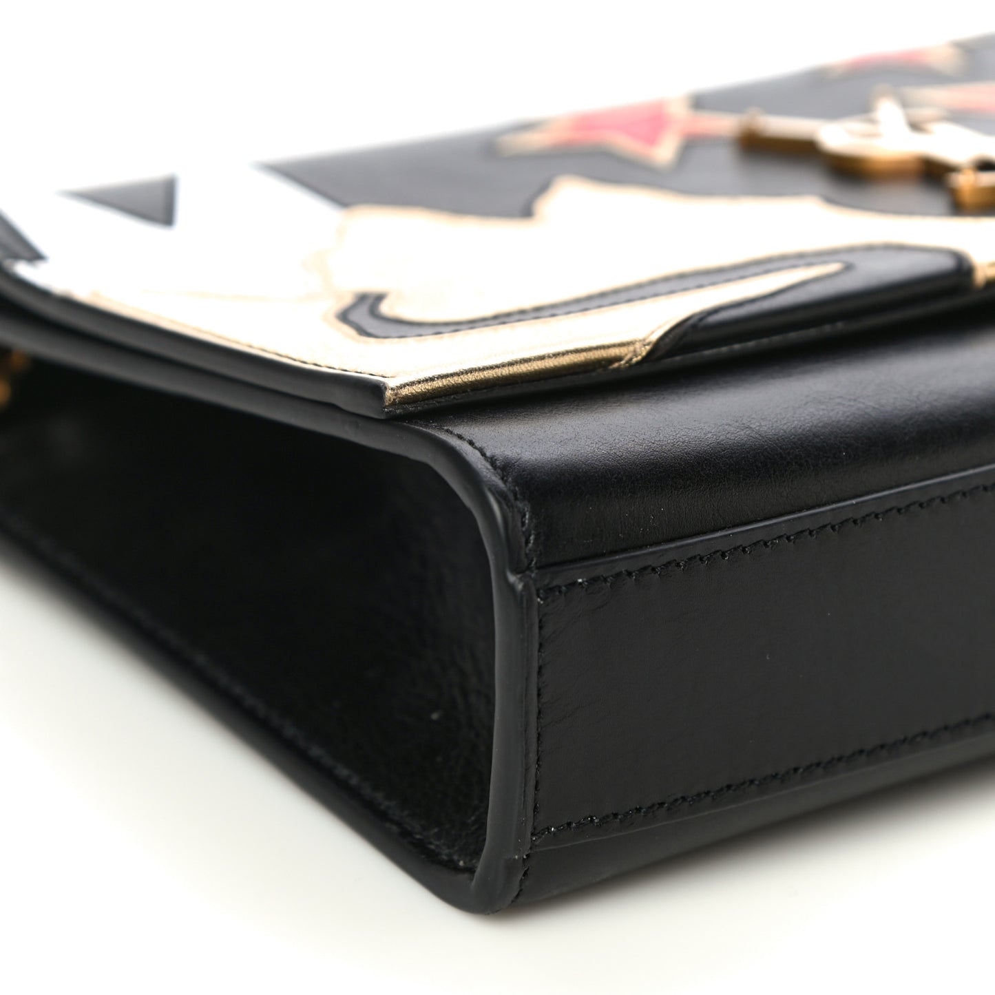 Calfskin Rock Star Patchwork Medium Monogram Kate Satchel Black