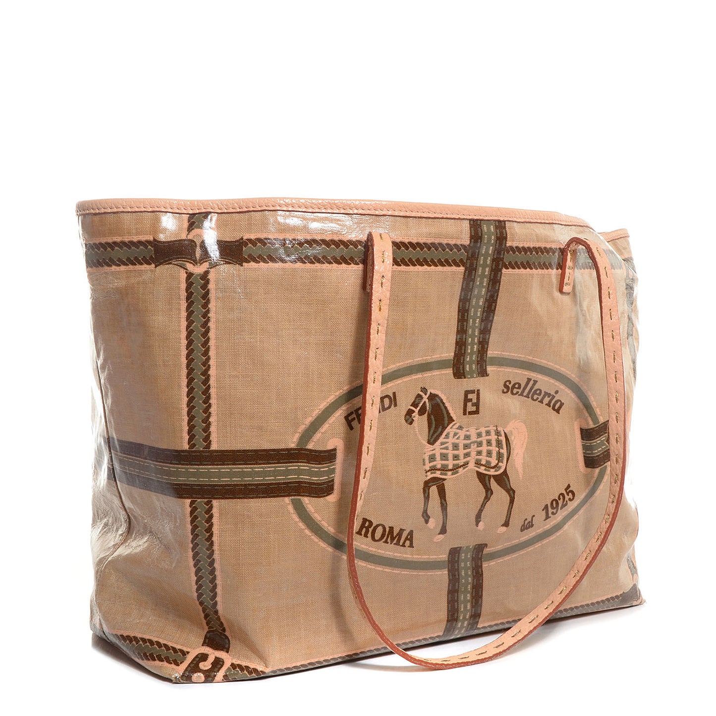 Coated Canvas Calfskin Romano Selleria Borghese Roll Tote