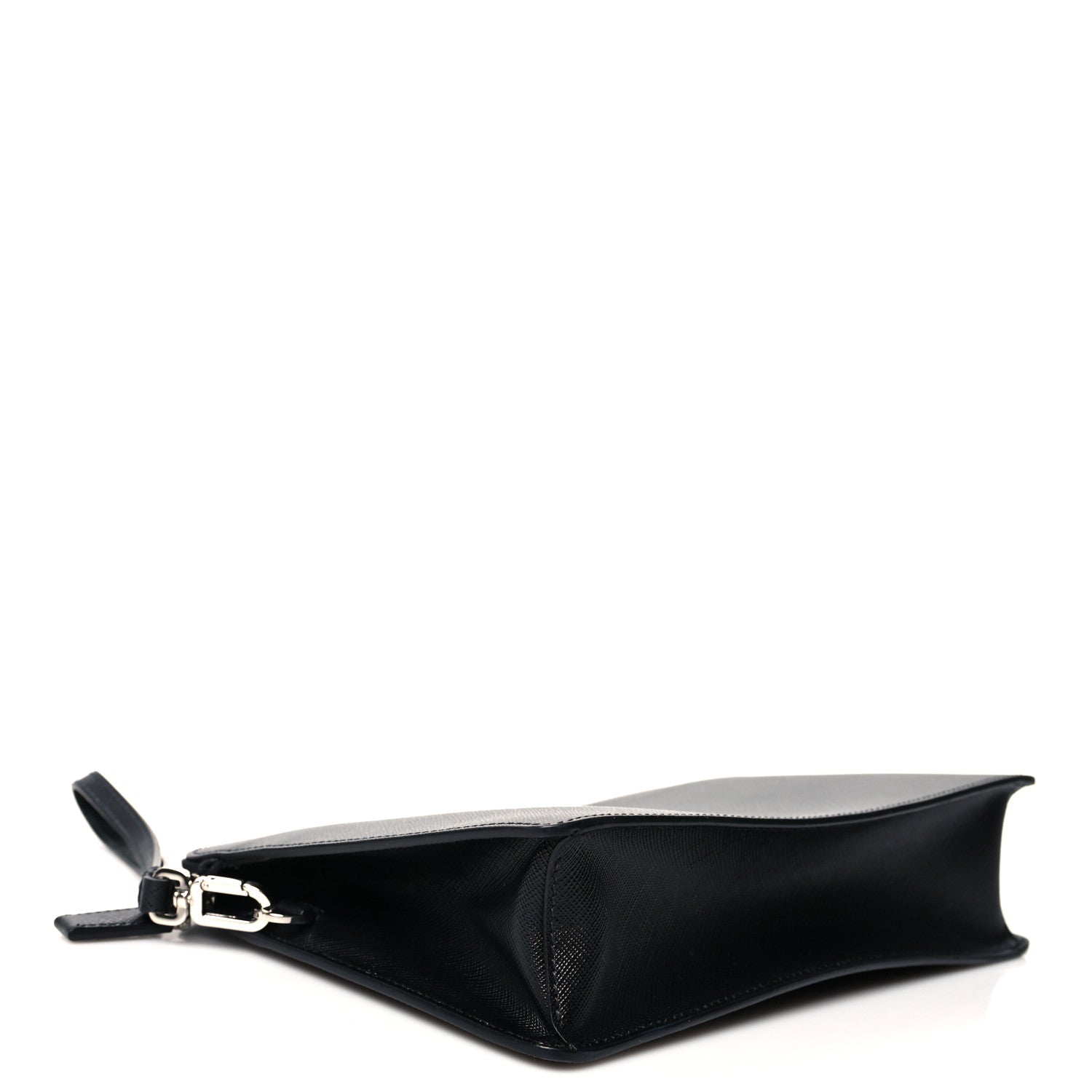 Prada Saffiano Travel Metal Triangle Logo Slip Handle Wristlet Pouch Black 4 of 6