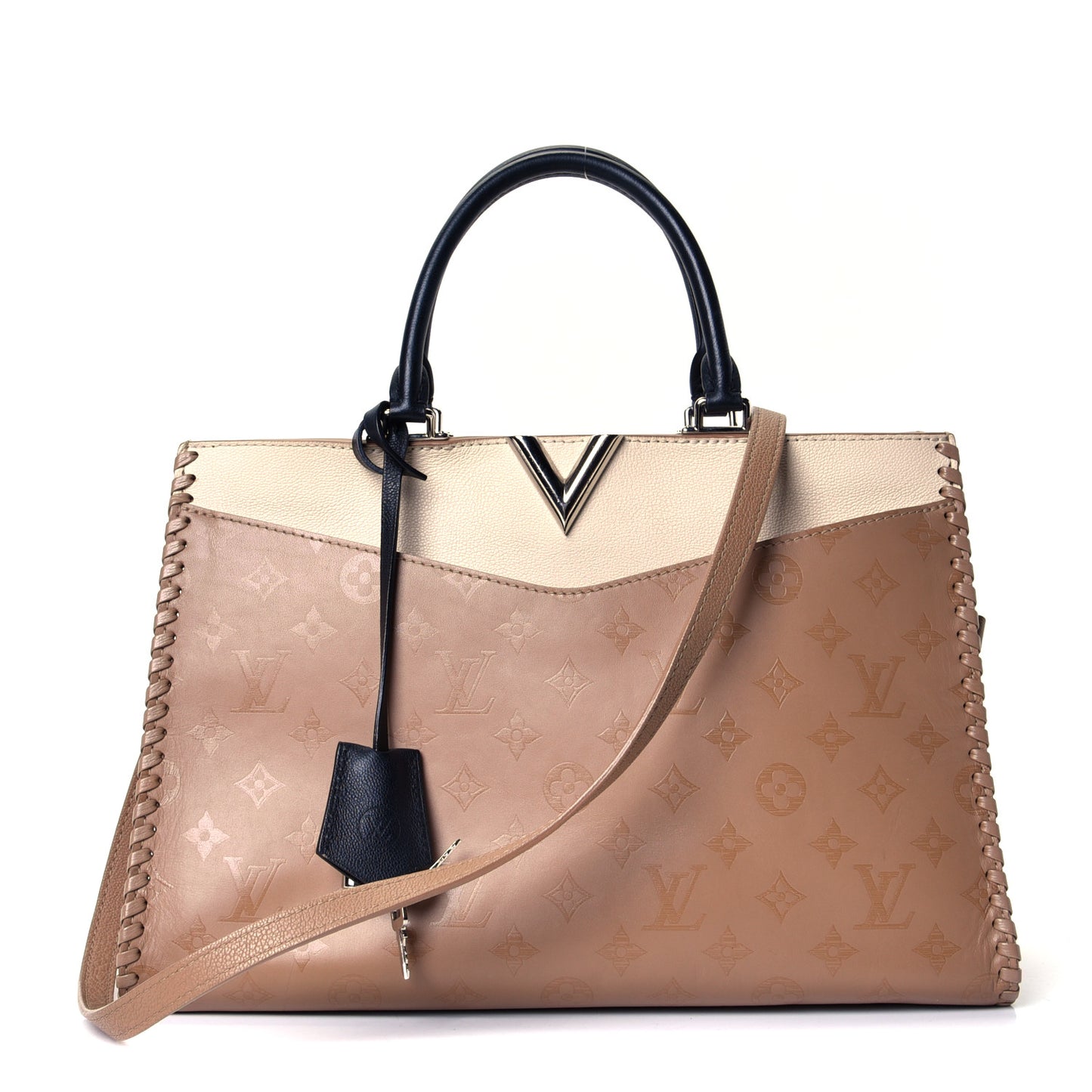 Monogram Cuir Plume Very One Zipped Tote Sesame Creme