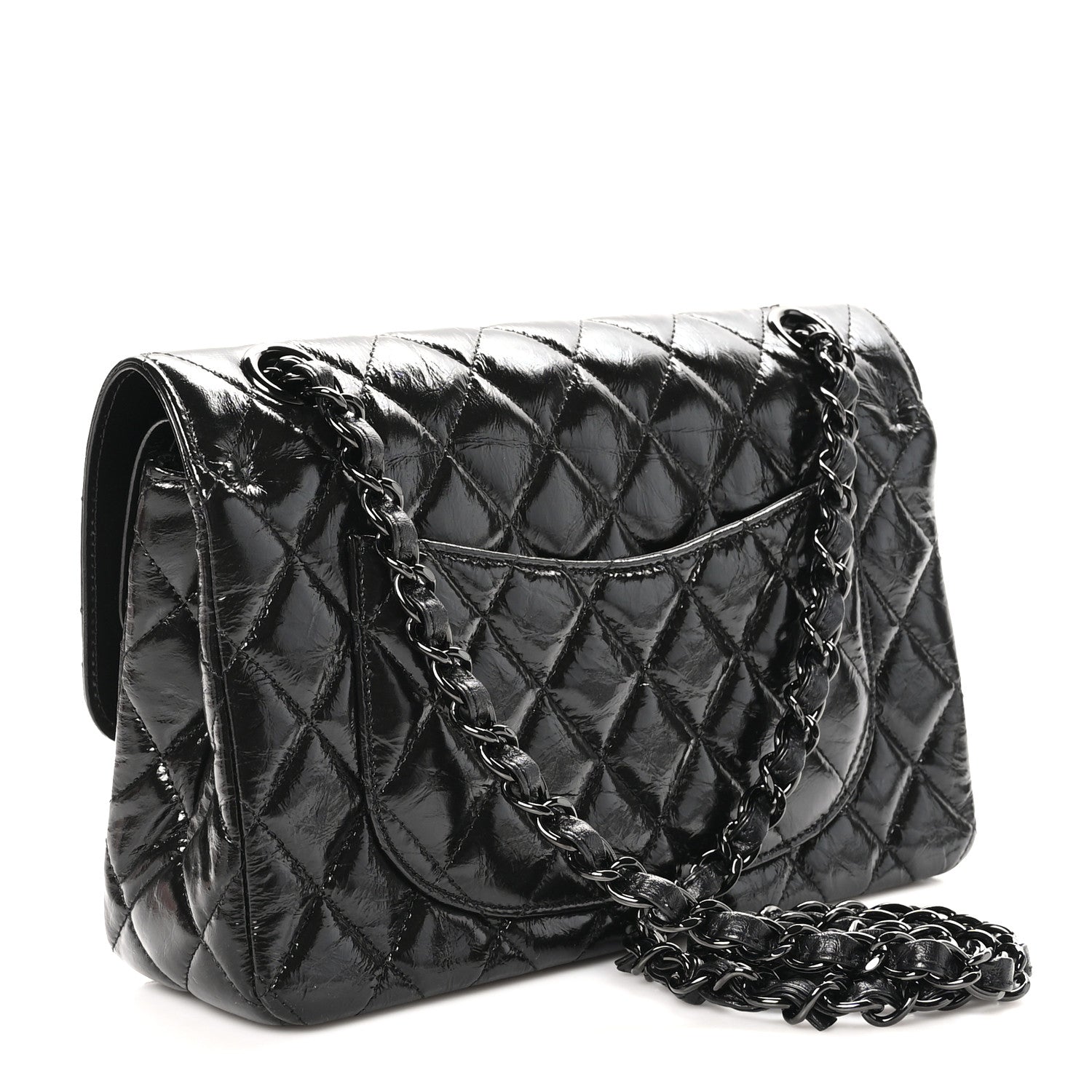 Chanel Shiny Crumpled Calfskin Quilted Small Double Flap So Black 3 of 10