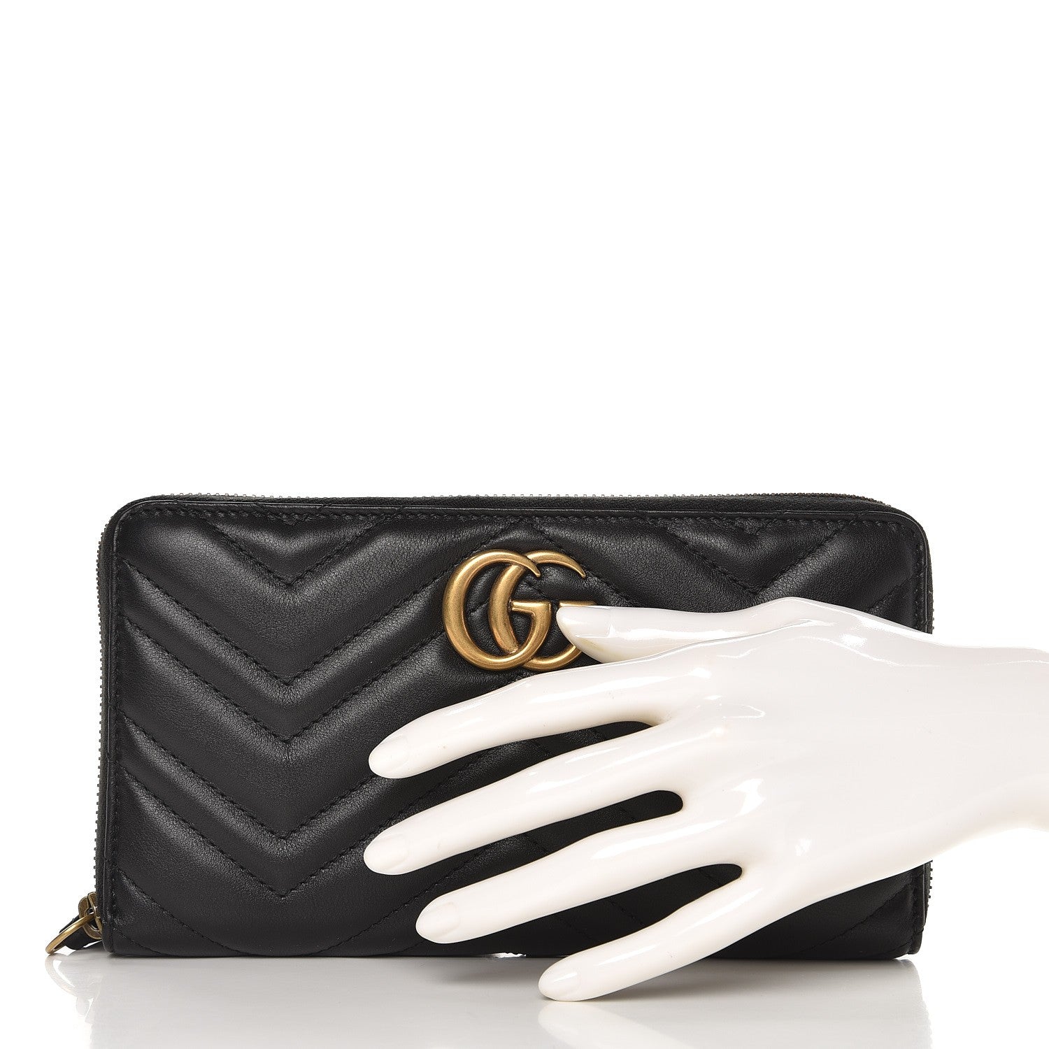 Gucci Calfskin Matelasse GG Marmont Zip Around Organizer Wallet Black 2 of 8