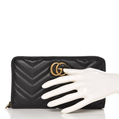 Gucci Calfskin Matelasse GG Marmont Zip Around Organizer Wallet Black 2 of 8