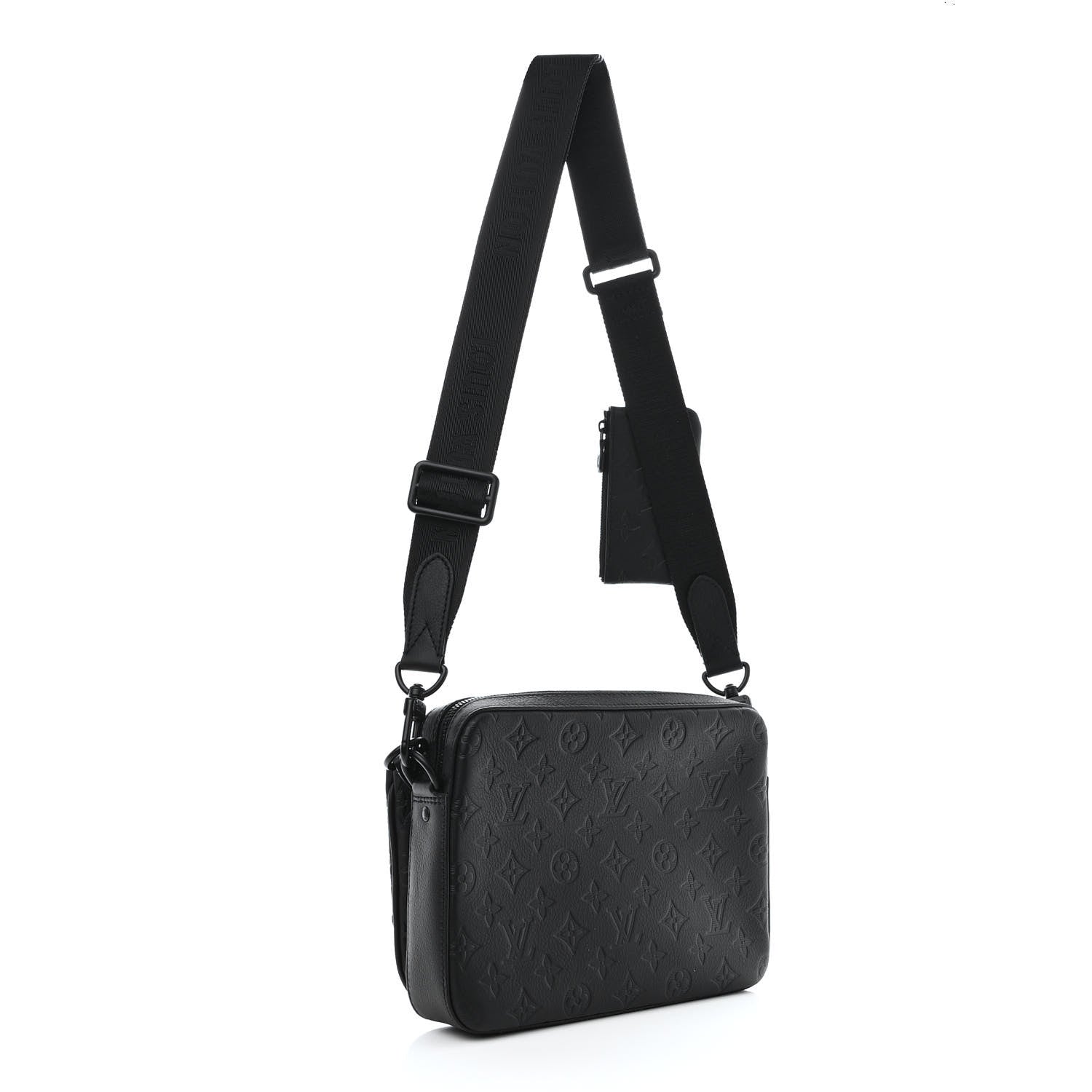 Louis Vuitton Calfskin Monogram Shadow Trio Messenger Black 3 of 11
