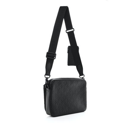 Louis Vuitton Calfskin Monogram Shadow Trio Messenger Black 3 of 11